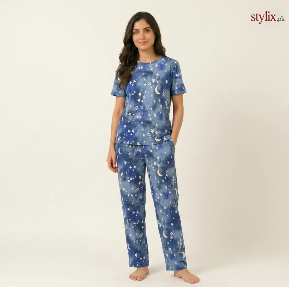 Fluid Knit Moon & Star Print Pajama Set