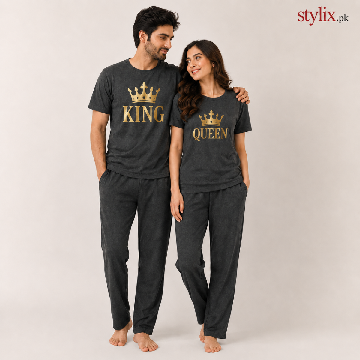 King & Queen Couple Matching Loungewear Set – Black