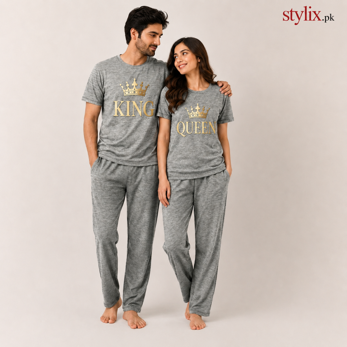 King & Queen Couple Matching Loungewear Set – Grey